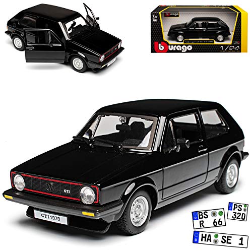 Bburago Volkwagen Golf 1 GTI Schwarz 3 Türer 1974-1983 1/24 Modell Auto mit individiuellem Wunschkennzeichen